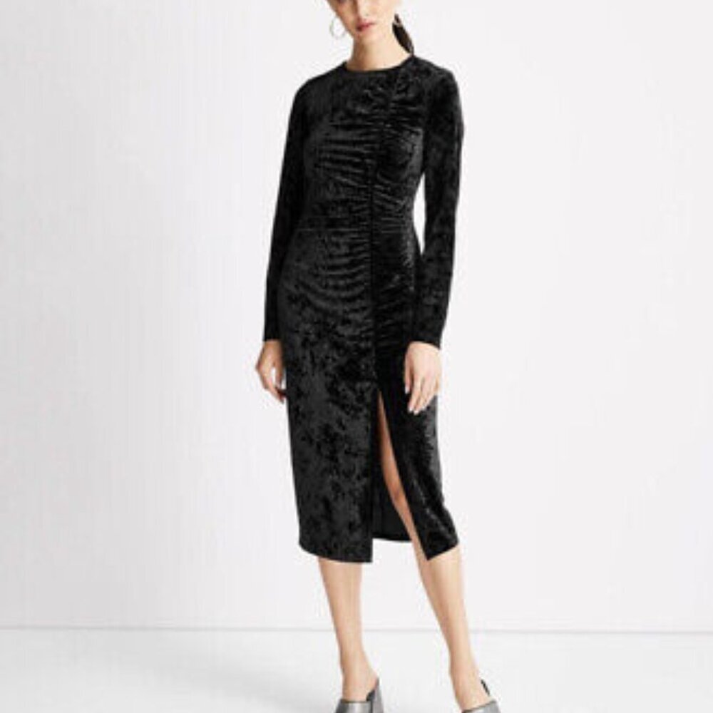 NEW Future Collective Velvet Open Back Long Sleeve Ruched Black Dress Sz M